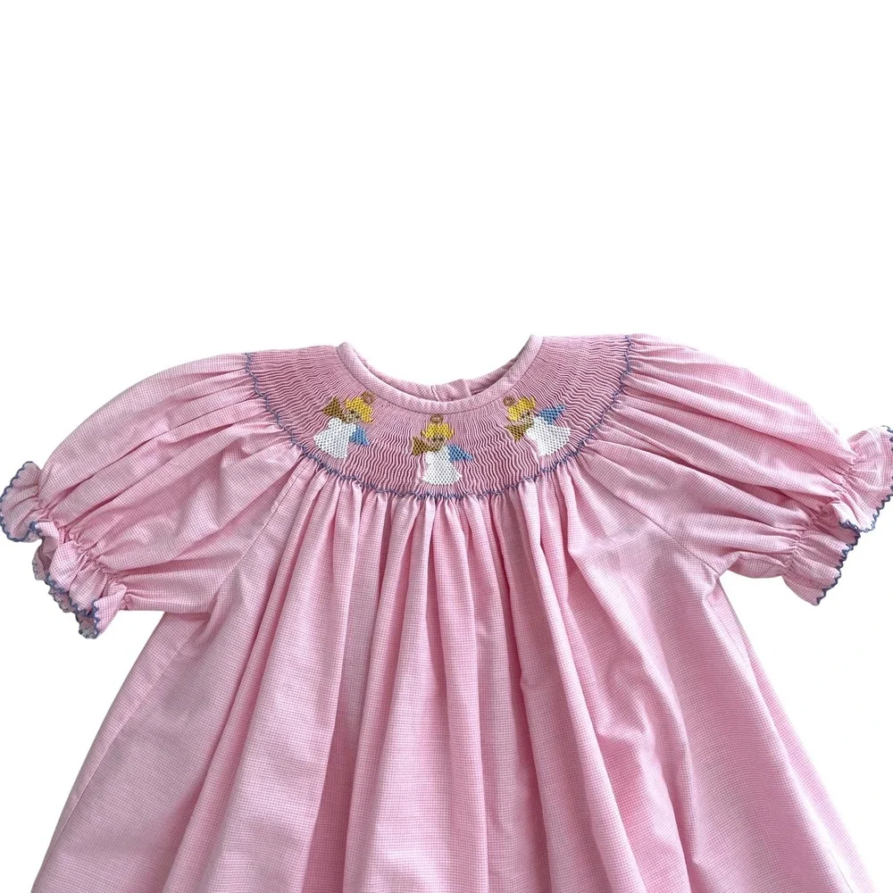 Southern Sunshine smocked‎ plaid bishop dress Size 3 pink white angels church
